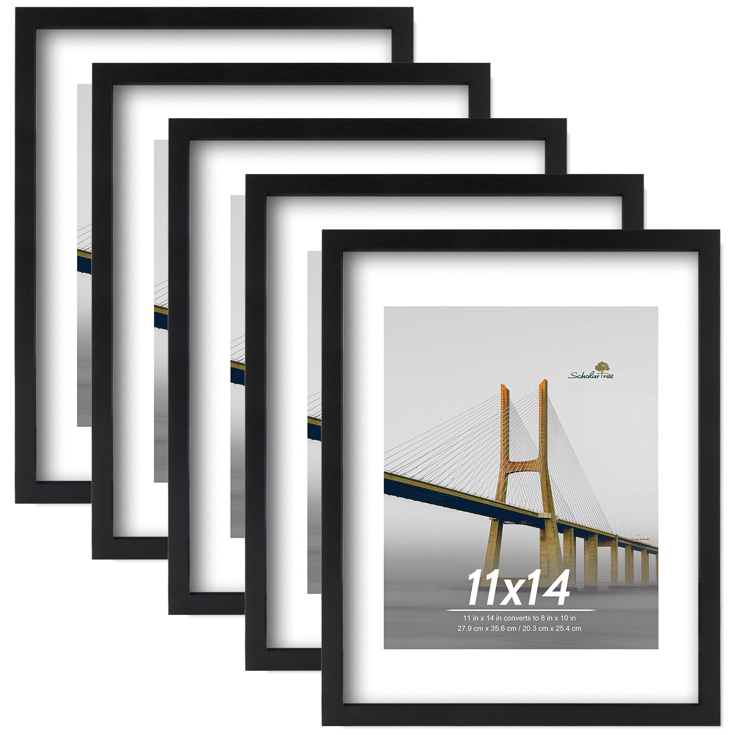 Scholartree 5 Pack Wood Picture Frames Front Loading Basic Tabletop Picture Frame, Wall Picture Frame