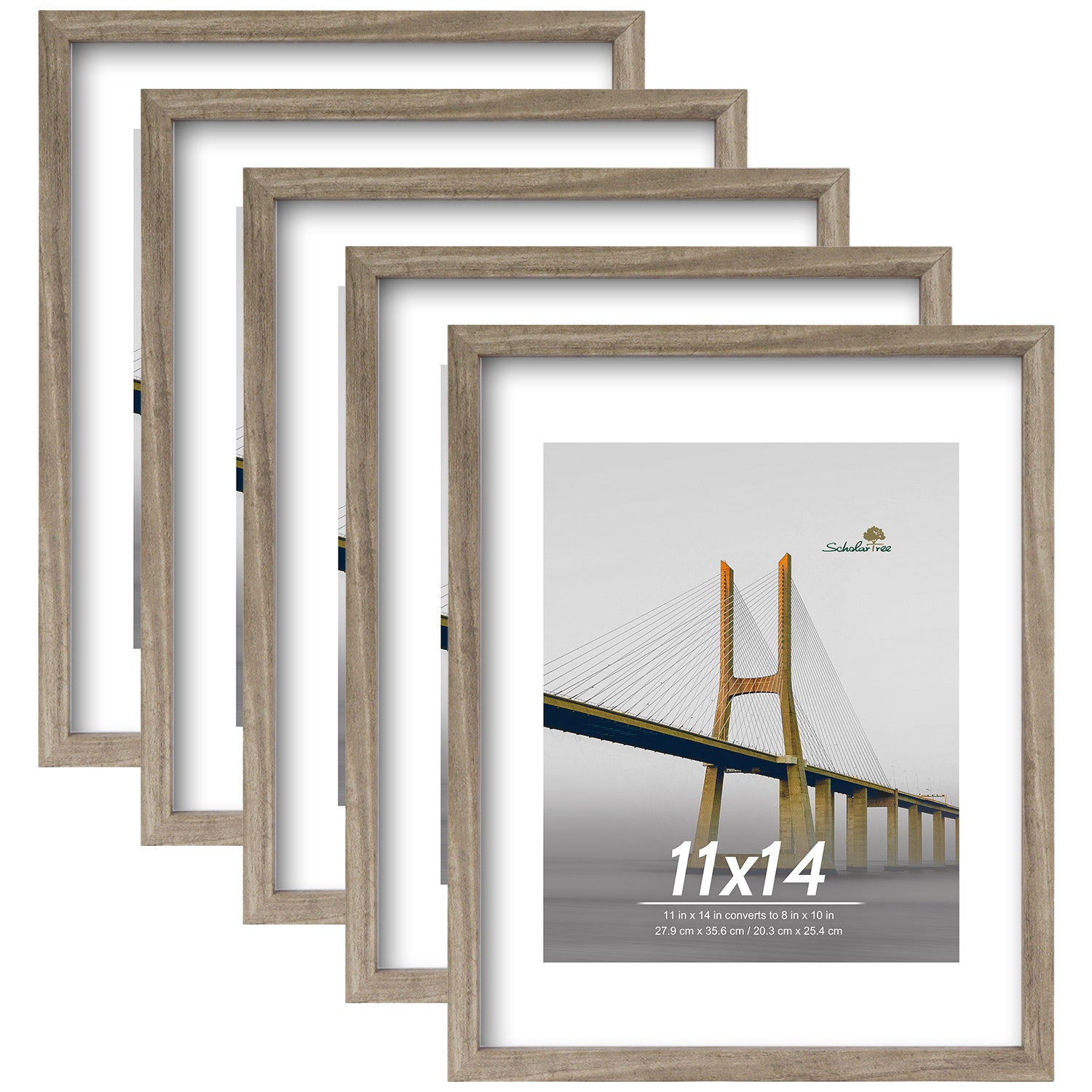 Scholartree 5 Pack Wood Picture Frames Front Loading Basic Tabletop Picture Frame, Wall Picture Frame