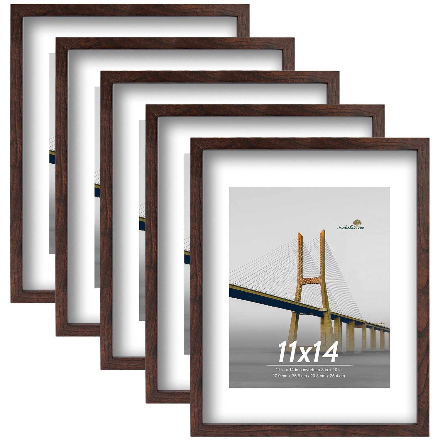 Scholartree 5 Pack Wood Picture Frames Front Loading Basic Tabletop Picture Frame, Wall Picture Frame